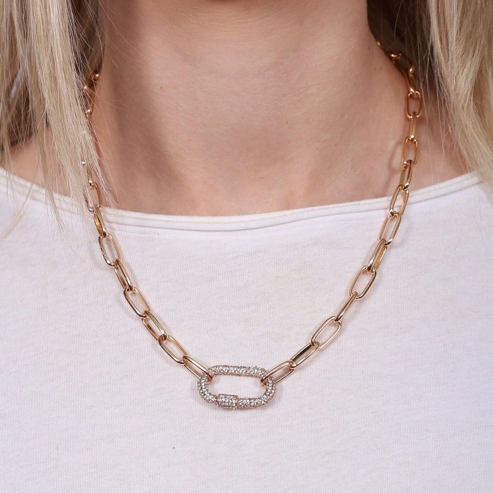Pave CZ Single Carabiner Lock Pendant Necklace